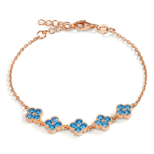 Armband Silber Zirkonia hellblau, 20 Steine rosé vergoldet Blume 16-19 cm verstellbar