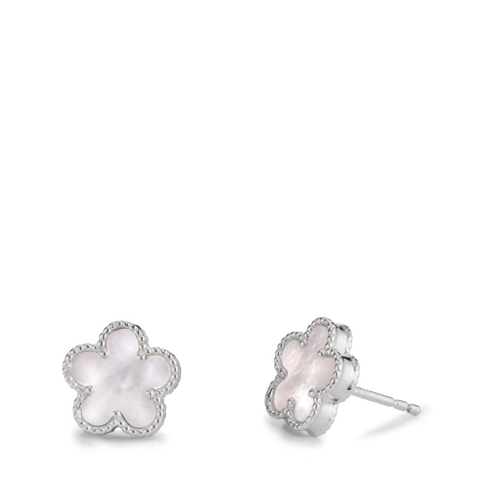 Ohrstecker Silber Zirkonia rhodiniert Perlmutt Blume Ø10 mm