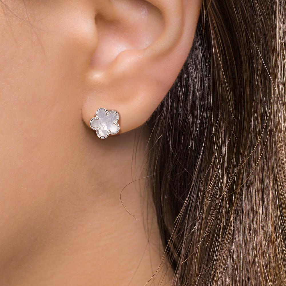 Ohrstecker Silber Zirkonia rhodiniert Perlmutt Blume Ø10 mm