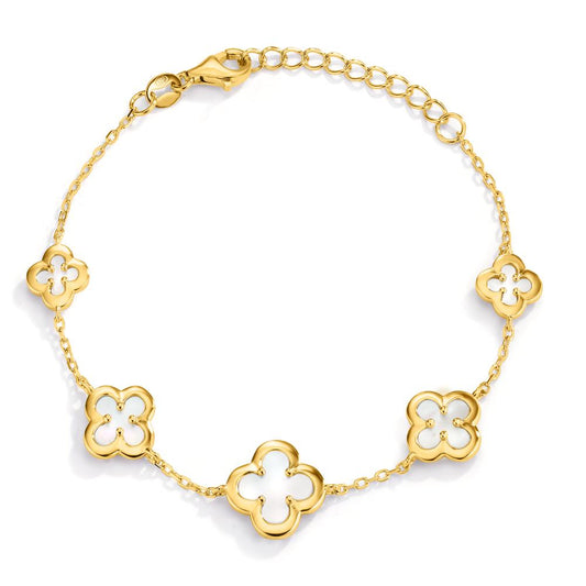 Armband Silber gelb vergoldet Perlmutt Blume 16-19 cm verstellbar